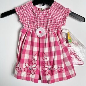 Vtg Sesame Street ELMO Girls Pink Gingham Dress w‎ Bandanna 18M Smocked NOS NWT